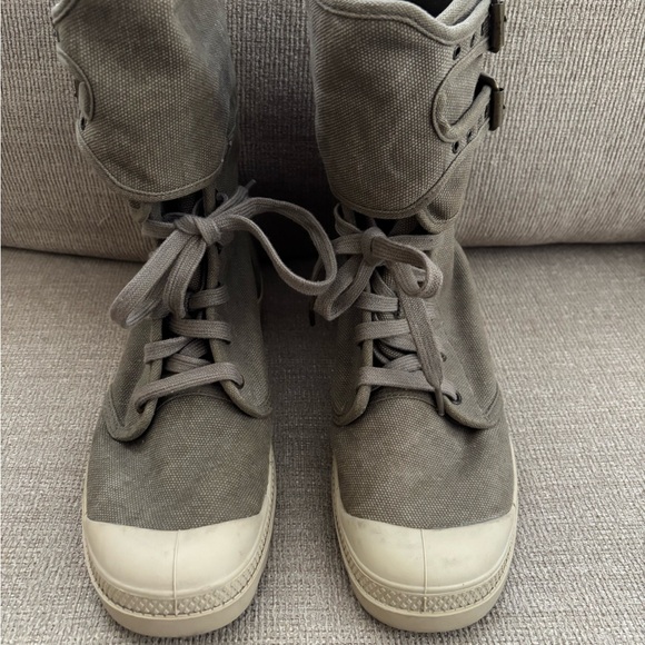 Palladium Pampa Pelaton Combat Boots Size 9 Women’s Beige Khaki Calf Buckles - Picture 8 of 12